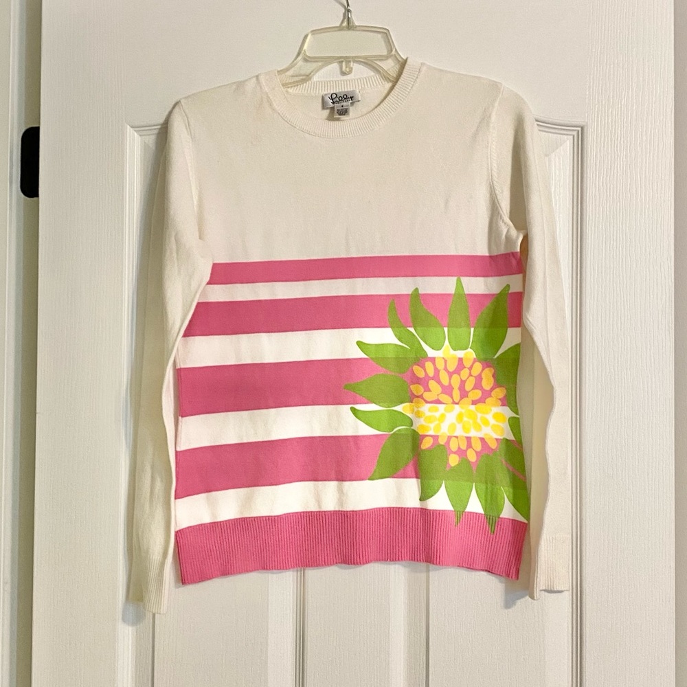 Lilly Pulitzer Hibiscus Pink Sunburst Sweater S Vintage Sunflower